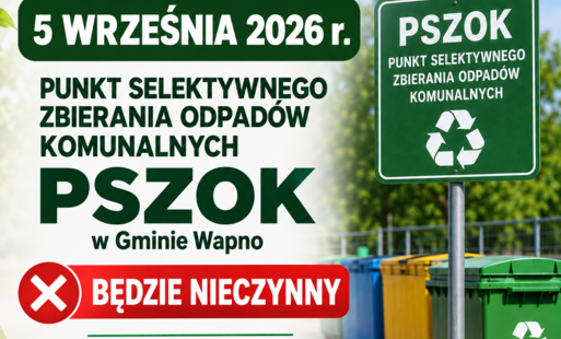 Jutro tj. 5 sierpnia 2026 PSZOK - nieczynny. Za utrudnienia PRZEPRASZAMY