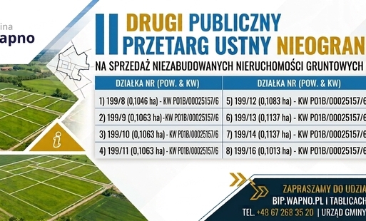 II publiczny przetarg ustny nieograniczony na sprzedaż niezabudowanych nieruchomości gruntowych